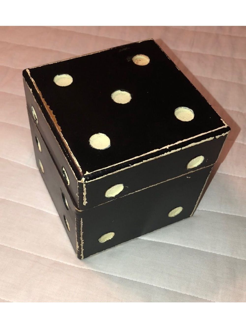 Dice Cube Black Ivory Shabby Shic Wooden Trinket Keepsake Box